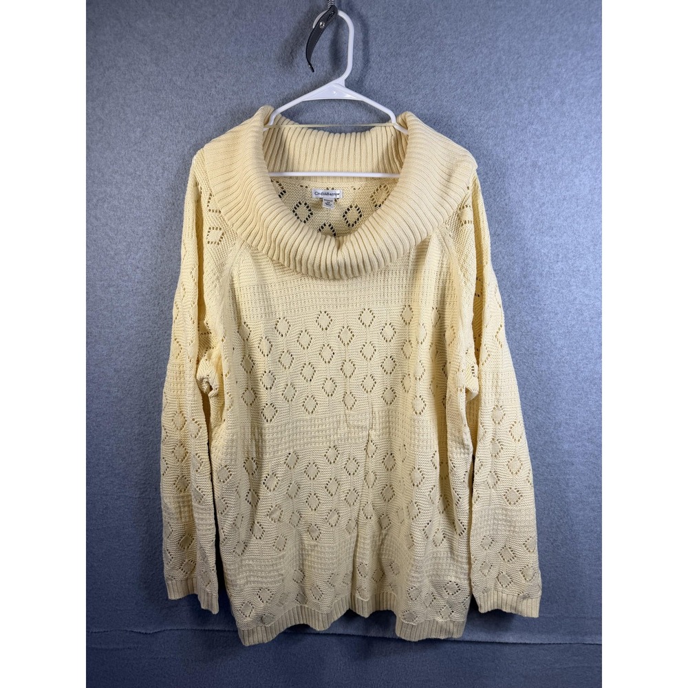 Croft & Barrow Sweater Womens 3X Yellow Cowl Neck Open Knit Geometric‎ Pullover
